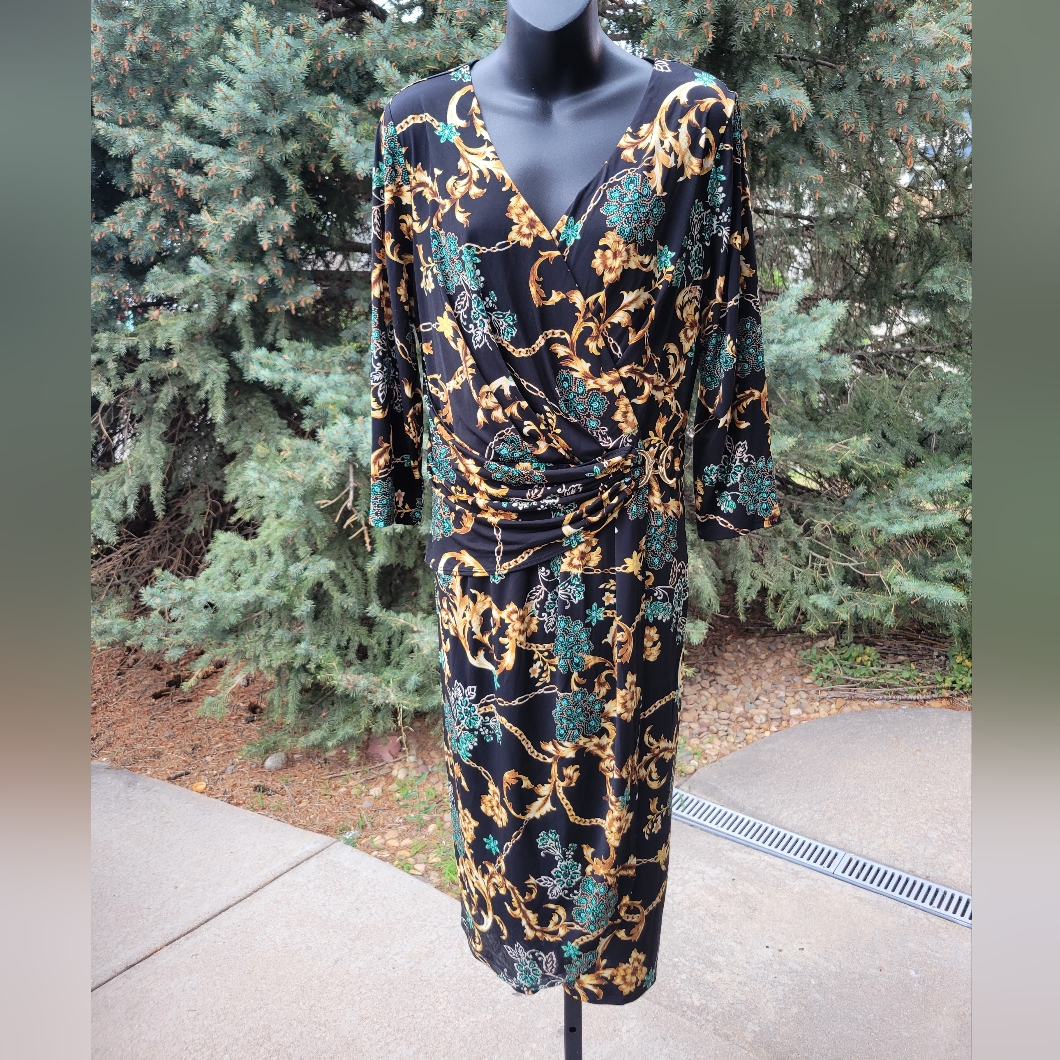 Black Green And Gold Wrap Dress Size 18